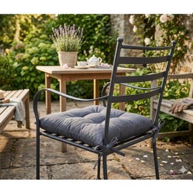 Resim 40x40 Antrasit Sandalye Minderi Yumuşak Kadife Dokulu, Kaymaz Bağcıklı 