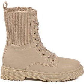 Resim Bej İçi Polarlı Fermuarlı Uzun Kaymaz Taban Kadın Bot 23002 Z Bej 