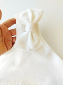 Resim HEREN BUTİK Kız Çocuk İkili Beyaz Sarı Fiyonklu Tek Omuz Crop Bluz %100 Pamuklu Fitilli Esnek Kumaş 