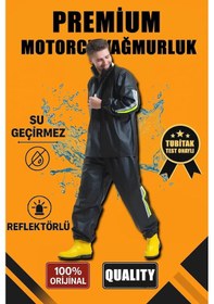 Resim Premium Motorcu Kurye Yağmurluk Takım Su Geçirmez Pvc Kumaş Reflektörlü Tübitak Onaylı - Siyah Siyah 