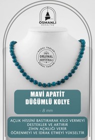 Resim OSMANLI DOĞAL TAŞ Mavi Apatit 8 Mm Düğümlü Doğal Taş Kolye 