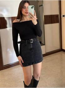 Resim ROSSA Mooi Kemerli Kot Etek 