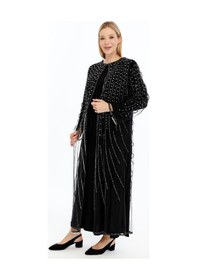 Resim Modabanuda Betül 2'li Takım Taşlı Abaya Siyah 