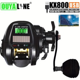 Resim OUYALINE Elektronik Baitcasting Olta Makarası Su Geçirmez LED Ekran USB ve Güneş Şarjı Yüksek Hız 7.2:1 7+1BB 10kg Çekme Gücü Deniz Suyu Geçirmez Jigging Cast Drum Tekerlek Olta 