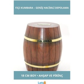 Resim Pirinç Ahşap Fıçı Kumbara 18 Cm Dayanıklı Dekoratif Para Biriktirme Aracı TEK EBAT 