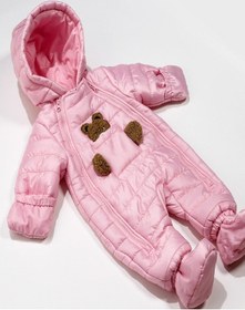 Resim Podiumgiyim Sevimli Ayı Figürlü Ayaklı Pembe Kapüşonlu Kozmonot Tulum Pembe 