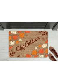 Resim Rengarenk Kare Desen Dekoratif Kapı Önü Paspası Turuncu 