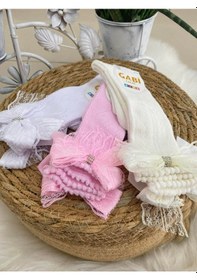 Resim Shopiolog Fileli Kurdela Detaylı Kız Çocuk Diz Altı Pamuklu Çorap 3'lü Set 