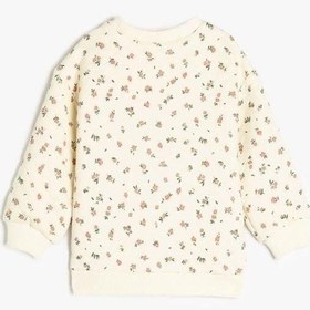 Resim Koton Kız Bebek Çiçek Desenli Pamuklu Uzun Kollu Sweatshirt Bej 