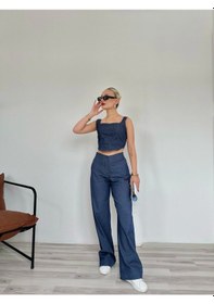 Resim Keymoda Kadın Denim Kare Yaka Bluz Mavi Mavi 