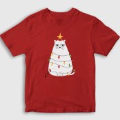 Resim Presmono Unisex Çocuk Kırmızı Huysuz Kedi Yılbaşı T-Shirt 