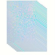 Resim 50 Yaprak Holografik Şeffaf Vinil Soğuk Lamine Film - 10.41x7.37 cm Parıltılı Yapışkan Örtü, Kabarcıksız Kendinden Yapışkanlı, Kristal Berrak Koruyucu Kaplama, Etiketler, Çıkartmalar, DIY El İşleri için Yüksek Kaliteli Iridescent Etkili Şeffaf Vinil Sticker, Etiket Dekorasyonu 