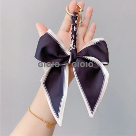 Resim Silver1 Gıoıo Yeni Ipek Eşarp Anahtarlık Kişiselleştirilmiş Inci Papyon Çanta Çekicilik Dokuma Anahtarlık (Yurt Dışından) 