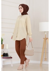 Resim Sevitli Taş Detaylı Hilal Tunik-bej-4955 Bej 