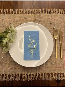 Resim Gold Yaldızlı Mavi Gelincik Çiçeği Baskılı Garson Katlama Peçete 16 Adet 