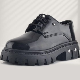 Resim Rakerplus Siyah Rugan Bağcıklı Metal Detaylı Kız Çocuk Oxford Günlük Ayakkabı 