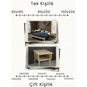Resim Renazzo Mobilya Damla 2'li Başlıklı Doğal Masif Ahşap Karyola ve Iki Adet Komodin Seti - Kademeli Başlık Tasarımlı 