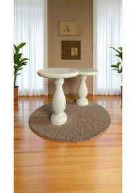 Resim Krem Ahşap Mantar Sehpa 2 Li Set Minimalist Yan Sehpa Takımı 