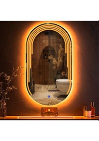 Resim Eloura Amber Led'li Lazer Kumlamalı Lavabo & Banyo Aynası Dokunmatik Sensörlü 70 X 40 Cm Turuncu 