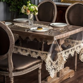Resim 1 adet Masa Örtüsü, PVC Masa Örtüsü, Masa Örtüsü, Kaymaz Dantel Kenarlı Masa Örtüsü, Mutfak, Restoran, Parti Dekorasyonu, Ev Malzemeleri için Yemek Seti 