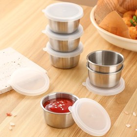 Resim 3/6 Adet Paslanmaz Çelik Salata Sosu Kapları - 1.6oz Sızdırmaz Taşınabilir Sos Bardakları, Şeffaf Kapaklı, Bento Kutuları, İş, Okul, Piknik ve Seyahat için Yeniden Kullanılabilir Baharat Kavanozları 