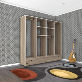 Resim Kenzlife giysi dolabı 4 bölmeli 4 çekmeceli kamil 182*200*42 crd dolap kapaksız 