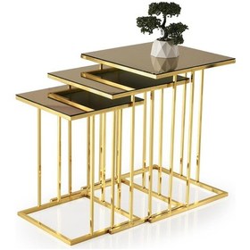 Resim Elit C Zigon Sehpa 3'lü Metal Ayak Camlı 001 