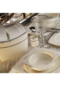 Resim Aryıldız 31036 Platin Rose Square Porselen 60 Parça Yemek Takımı Beyaz 