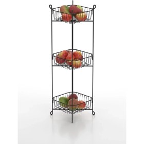Resim Feyza Design 3 Katlı Çok Amaçlı Metal Sebzelik, Siyah, Modern ve Şık Tasarım 
