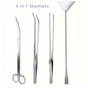 Resim 2/4 adet Akvaryum Su Manzarası Araçları, Uzun Cımbızlar, Makaslar, Spatulalar, Balık Başlangıç Kiti için 4'ü 1 Arada Paslanmaz Çelik Su Manzarası Seti, Akvaryumlar ve Üretim Tankları 
