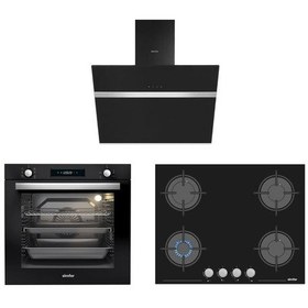 Resim Simfer 8 Fonksiyon Siyah Multi Turbo Dijital 3'lü Ankastre Set (7381 Fırın + 3653 Ocak + 8611 Davlumbaz) 