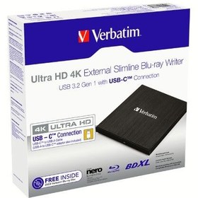 Resim Verbatim Ultra Hd 4K External Slimline Blu-Ray Writer Usb 3.2 Gen 1/Usb-C 