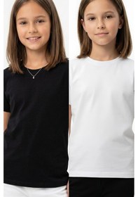 Resim Modanıno Kız Çocuk 2'li T-shirt Geniş Kalıp Ve Basic 6-14 Yaş 12692ds Siyah 