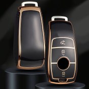 Resim Premium Siyah TPU Araba Anahtar Kılıfı Altın Kenarlı - Mercedes-Benz E-Serisi, S-Serisi, A-Serisi, G-Serisi Modelleri için Çizik & Düşme Koruma - GLE, GLB, E300, E300L, E260'a Uyar 