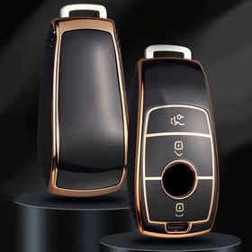 Resim Premium Siyah TPU Araba Anahtar Kılıfı Altın Kenarlı - Mercedes-Benz E-Serisi, S-Serisi, A-Serisi, G-Serisi Modelleri için Çizik & Düşme Koruma - GLE, GLB, E300, E300L, E260'a Uyar 