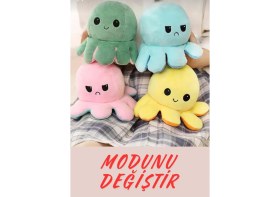 Resim Kinku Mod Değiştiren Çift Yüzlü Sevimli Canlı Renkler Peluş Ahtapot Yastık & Uyku Arkadaşı & Oyuncak karışık 1 adet 