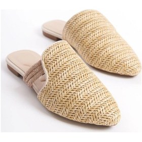 Resim Feles İnce Taban Hasır Detaylı Kadın Terlik Ten 