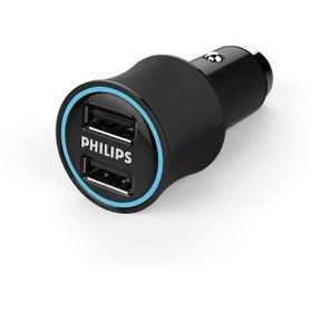 Resim Philips DLP2553 2 USB Çıkışlı Araç İçi Şarj Cihazı, Siyah 