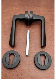 Resim Piramit Siyah Lüx Yuvarlak Şık Rozetli Yale Kapı Kolu 1 Takım 