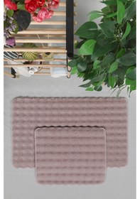 Resim Modern Bubble Yıkanabilir Kaymaz Peluş Banyo Paspası Halısı 2'li Klozet Takımı 50x80-50x40cm Pembe 