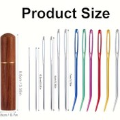 Resim 12 Parça Büyük Gözlü Dikiş İğnesi Seti, Kavisli Goblen İğneleri ve Ahşap Kutulu El Örgüsü İğneler - Tığ İşleri, Nakış ve Takı Projeleri İçin 