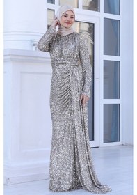 Resim Raika Moda Parıltılı Kol Tüy Detaylı Şura Tesettür Büyük Abiye Gold 