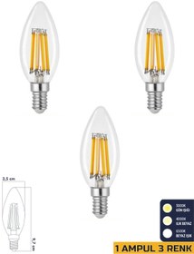 Resim 3 Renkli Filament Rustik LED Ampul 6W E14 C35 3'lü ERD-260 