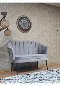 Resim Zafir İkili İstiridye Siyah Boyalı Sivriltme Ayak Çay Seti Koltuk Tekli Berjer , İkili Berjer Koltuk Gri 