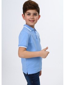Resim Toontoy Kids Toontoy Erkek Çocuk Polo Yaka Çıtçıtlı Kısa Kollu Baskılı Tişört 23363 Mavi 