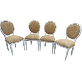 Resim Bengimobilya Sandalye Madalyon Kayın Torna Ayak Parlak Beyaz Boya Kalite Keten 