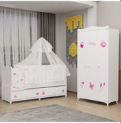 Resim Melina Yıldız 3 Kapaklı Dolap Takım + Yatak + Uyku Seti - Prenses Beyaz 