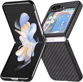 Resim RanTuo Samsung Galaxy Z Flip 5 için Kılıf, Ultra-ince Sert Kabuk PC + Deri Elyaf Doku Darbeye Dayanıklı Kapak, Hafif, Darbeye Dayanıklı, Samsung Galaxy Z Flip 5 için Kılıf (Siyah) 