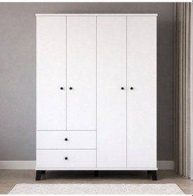 Resim Mira 4 Kapaklı 2 Çekmeceli Gardırop Elbise Dolabı - Beyaz Beyaz 