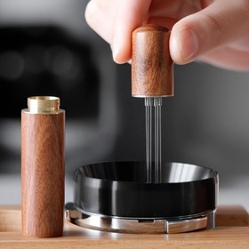 Resim TEONA Paslanmaz Çelik ve Ahşap Kahve Dübeli - Baristalar, Kafeler ve Evde Demleme için Espresso Tozu Karıştırıcı, Dağıtıcı ve Düzleştirici Aracı, Espresso Aksesuarları, TEONA 